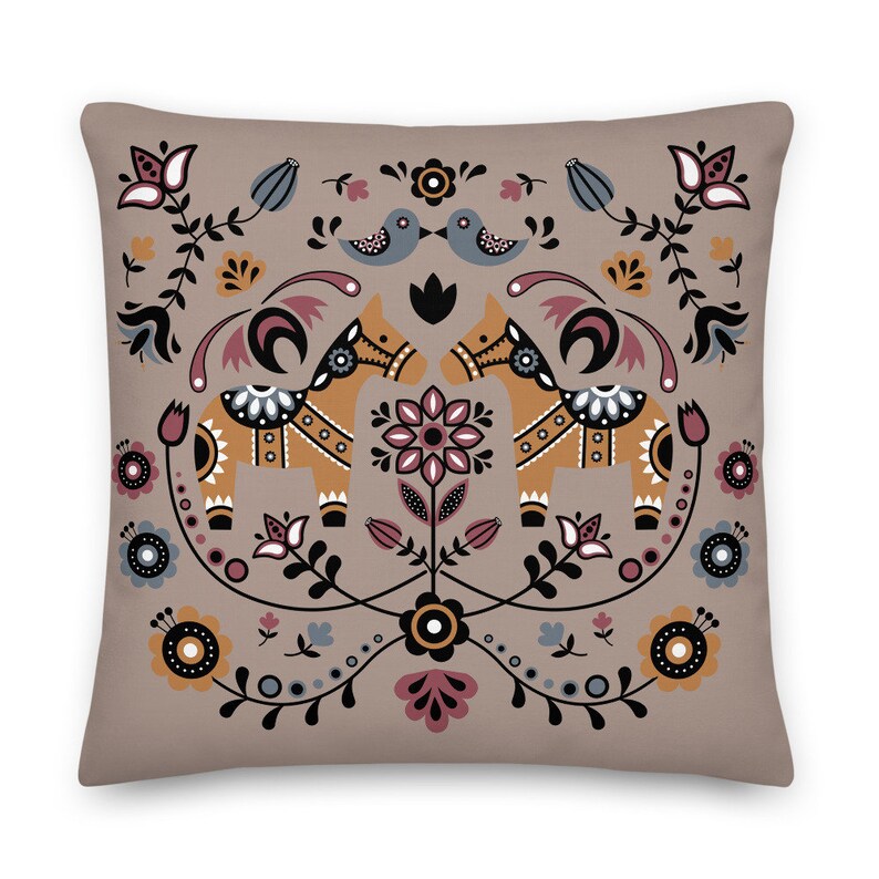 Swedish Dala Horse Throw Pillow, Scandinavian Hygge Pillow, Nordic Decor, Decorative Pillow, Housewarming Gift- Fall Decor, Indoor, Outdoor
