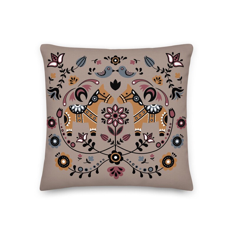 Swedish Dala Horse Throw Pillow, Scandinavian Hygge Pillow, Nordic Decor, Decorative Pillow, Housewarming Gift- Fall Decor, Indoor, Outdoor