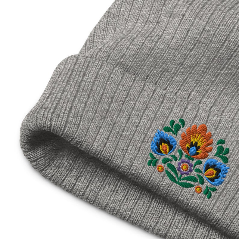 Polish Wycinanki Embroidered Beanie, Polish Folk Art Gifts, Boho Hat