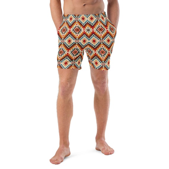 Native American Sunset Recycled Men s Swim Trunks Boho Swim Shorts Etsy