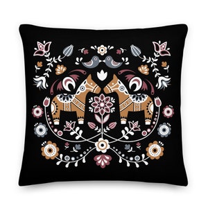 Swedish Dala Horse Throw Pillow, Scandinavian Hygge Pillow, Nordic Decor, Decorative Pillow, Housewarming Gift- Fall Decor, Indoor, Outdoor