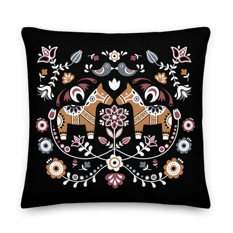 Swedish Dala Horse Throw Pillow, Scandinavian Hygge Pillow, Nordic Decor, Decorative Pillow, Housewarming Gift- Fall Decor, Indoor, Outdoor