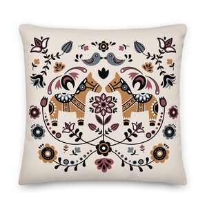 Swedish Dala Horse Throw Pillow, Scandinavian Hygge Pillow, Nordic Decor, Decorative Pillow, Housewarming Gift- Fall Decor, Indoor, Outdoor