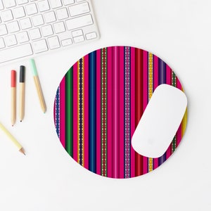 Peruvian Print Mouse Pad, Ethnic Pattern Non Slip Mat, Bohemian Inspired Pad, Home Office Laptop Computer - Round, Rectangular