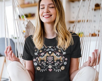 Swedish Dala Horse T-Shirt: Scandinavian Folk Art, Hygge Nordic Tee