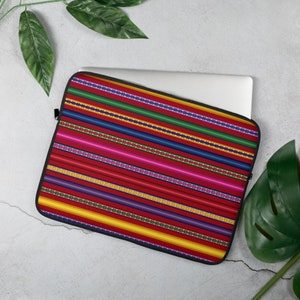 Peruvian Print Laptop Case, Boho Colorful Laptop Sleeve, Ethnic Striped Macbook Air 13 Case, Home Office Laptop Bag- 13, 15 inches