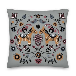 Swedish Dala Horse Throw Pillow, Scandinavian Hygge Pillow, Nordic Decor, Decorative Pillow, Housewarming Gift- Fall Decor, Indoor, Outdoor