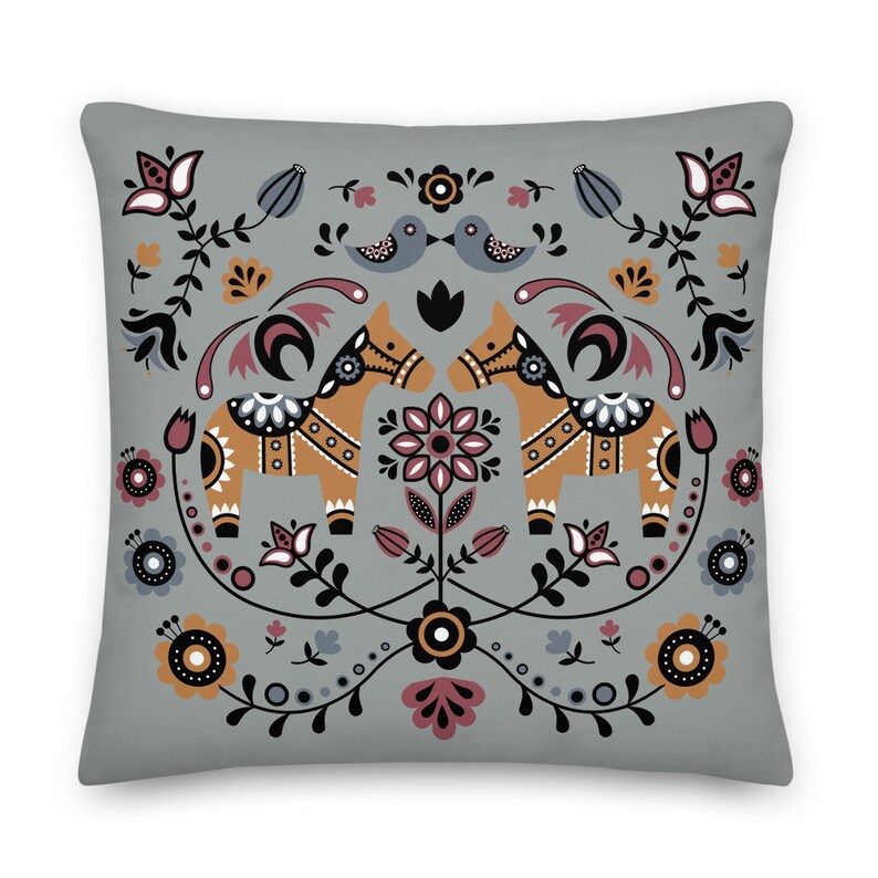 Swedish Dala Horse Throw Pillow, Scandinavian Hygge Pillow, Nordic Decor, Decorative Pillow, Housewarming Gift- Fall Decor, Indoor, Outdoor