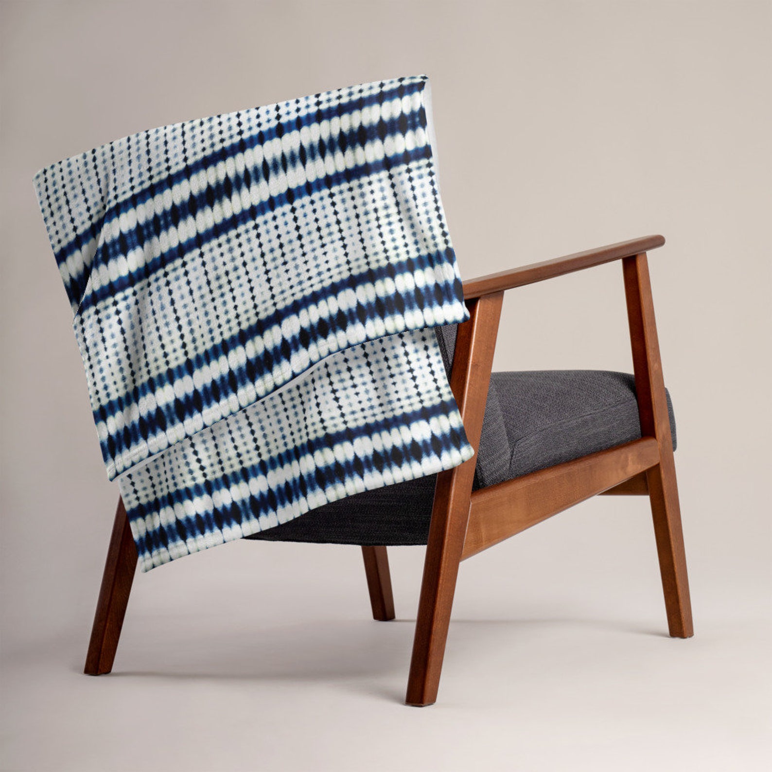 Japanese Shibori Print Throw Blanket Tie Dye Indigo Fleece Etsy