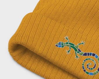 Spaanse mozaïekhagedis geborduurde beanie, Gaudi-stijl volkskunstcadeaus, bohohoed
