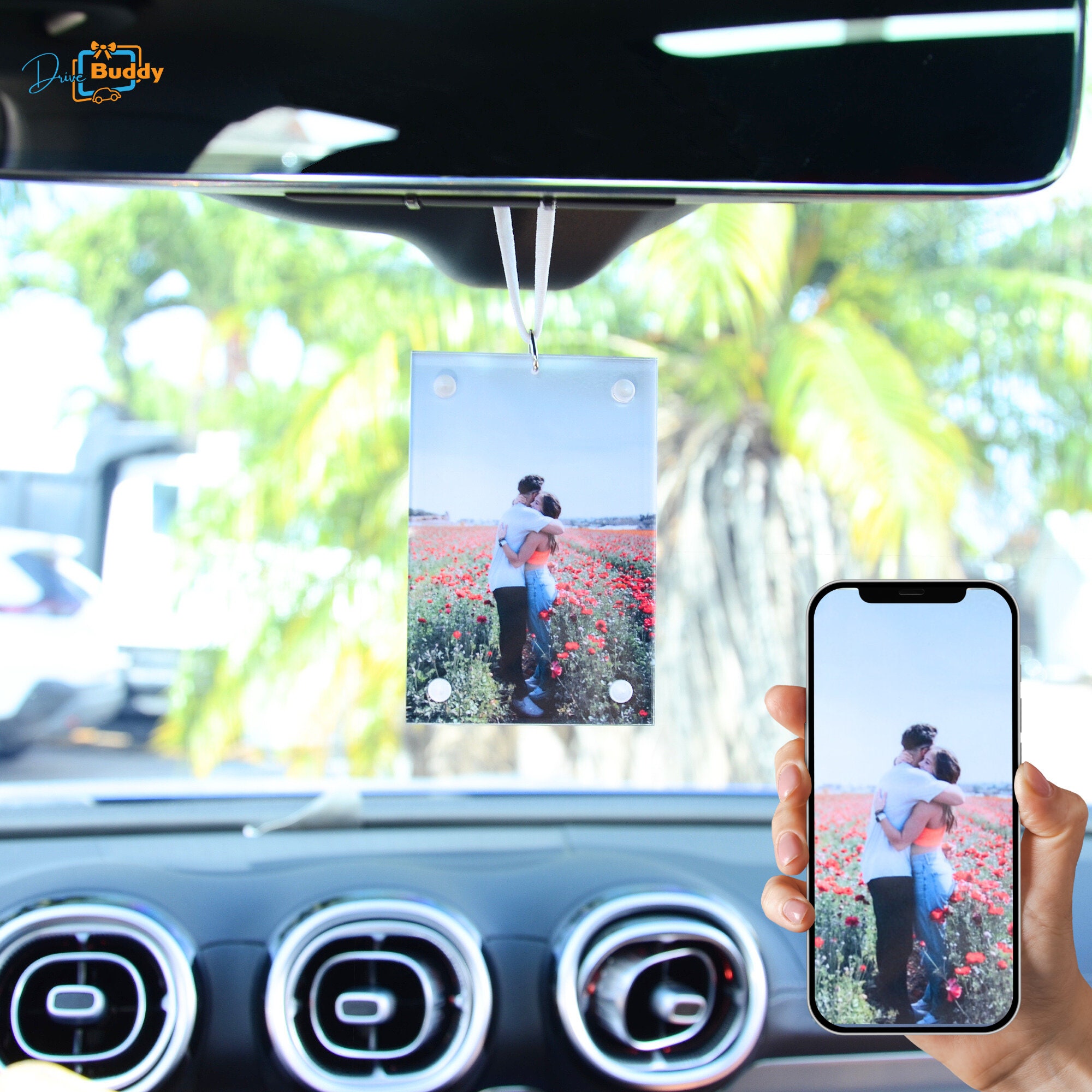 Custom Photo Car Crystal Rearview Mirror Hanging Decorations Accessories  Gifts for Family