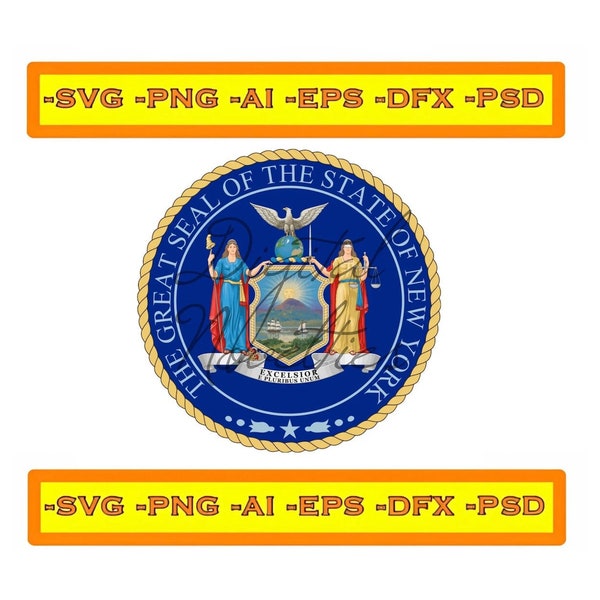 Le grand sceau de l’État de New York Color Badge Logo Seal, Custom Vector SVG DXF PNG Digital Eps Clipart For Cricut, Silhouette Inactive