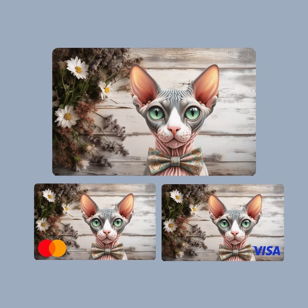 Credit Card Skin Wrap Sticker Decal, Sphynx Cat Card Skin Sticker Cover- Waterproof, Customizable Chip Size, Visa/Mastercard Logo Option