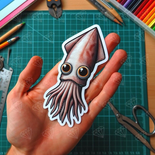 Humboldt Squid Sticker - Silly Eyeball Cute Decal, Art Funny Cuttlefish Marine Ocean cephalopod Huge Eye, gifts, cute cartoon Giant Squid