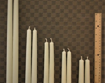 Hand Dipped Pure Ivory BEESWAX Taper CANDLES 100% cotton wicks, Unbleached, Unscented, Smokeless, Drip-less, Made in USA,