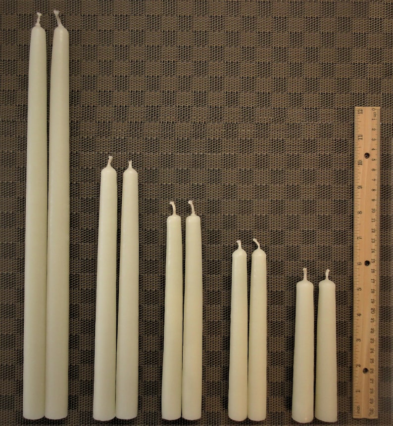 Hand Dipped Pure Ivory BEESWAX Taper CANDLES 100% cotton wicks, Unbleached, Unscented, Smokeless, Drip-less, Made in USA,