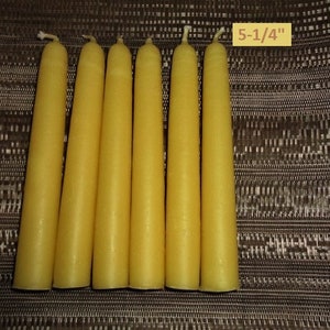 6-Pure Yellow BEESWAX Taper CANDLES 100%cotton wick, Smokeless Drip-less 5 inch