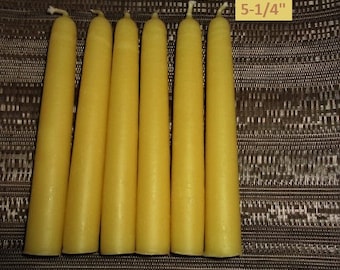 6-Pure Yellow BEESWAX Taper CANDLES 100%cotton wick, Smokeless Drip-less 5 inch