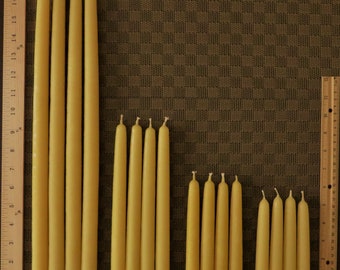 Pure YELLOW BEESWAX Taper CANDLES, 100% cotton wicks, Smokeless, Drip-less,