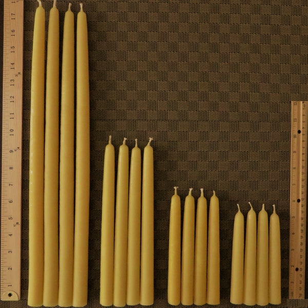 Pure YELLOW BEESWAX Taper CANDLES, 100% cotton wicks, Smokeless, Drip-less,