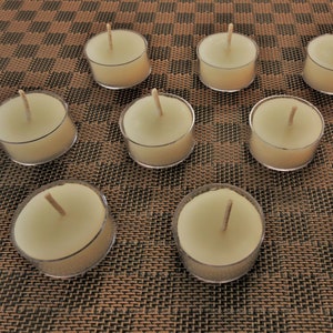 10 Ivory BEESWAX TEA LIGHT candles in clear cups, pure beeswax, 100% cotton wick, 4 Hours, made in U S A