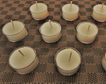 10 Ivory BEESWAX TEA LIGHT candles in clear cups, pure beeswax, 100% cotton wick, 4 Hours, made in U S A