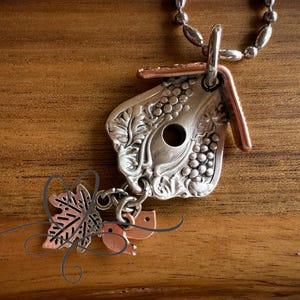 Ships out July 5th • The 1904 “Vintage Grape” Silverware Birdhouse Necklace, Keychain or Purse Charm