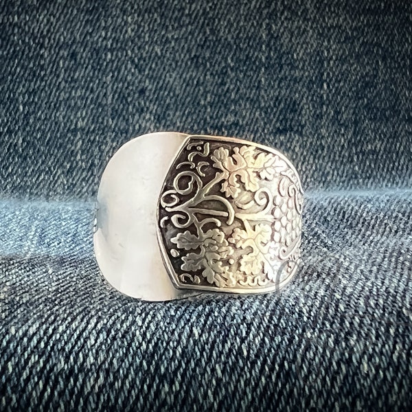 Sterling Spoon Ring • Yaccov Heller • Made from the Franklin Mint Collectible "Silver Spoons of the World's Greatest Silversmiths" Grapevine