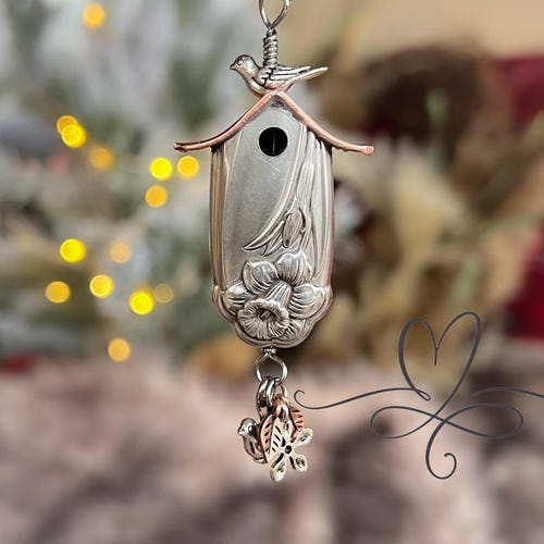 The 1950’s “Daffodil” Silverplate Birdhouse • Made from Authentic Vintage Silverware