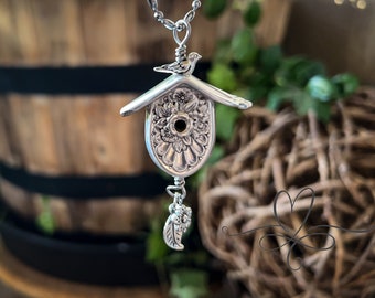 Birdhouse Necklace • The 1953 &quot;Jubilee&quot; Silverware Birdhouse • Vintage Hollow Silverplated Knife Birdhouse