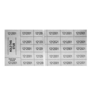 May include: A sheet of white paper with a grid of 20 small squares. Each square contains the number "1212001". The top left square has the text "HOLD THIS STUB" and the bottom left square has the text "BOOK PAGE COUPON".