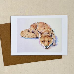 fox watercolor greeting card, cute fox art, fox notecard, woodland animal fox card, whimsical fox illustration, gift for fox lover
