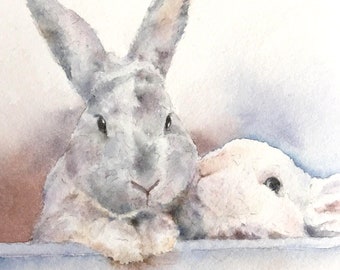 bunny cards, bunny rabbit art on card, bunny rabbit greeting card, easter cards, cute rabbit love card, bunny love, bunny watercolor art