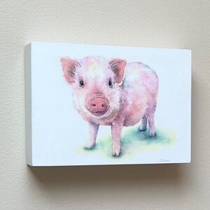 pig print on wood panel, pig art print, pig watercolor print, piglet art, baby pig art, farmhouse decor, farmhouse nursery art, cute art