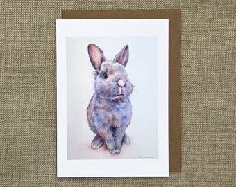 bunny card, rabbit card, netherland dwarf rabbit art, bunny watercolor, rabbit greeting card, bunny art on card, bunny rabbit art, cute card