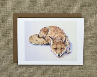 fox card, fox greeting card, fox art on card, fox watercolor, fox art, wildlife cards, woodland animal cards, cards, cute animal card,