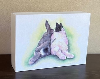 Bunny wood mounted print, "Bunny Bums", bunny rabbits art print, rabbit art print, bunny art print, bunny watercolor art, bunny art on wood