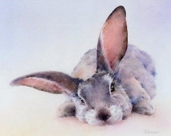 bunny card, rabbit card, rabbit greeting card, flemish giant rabbit art, bunny watercolor, rabbit art, bunny art, bunny art on card, cute