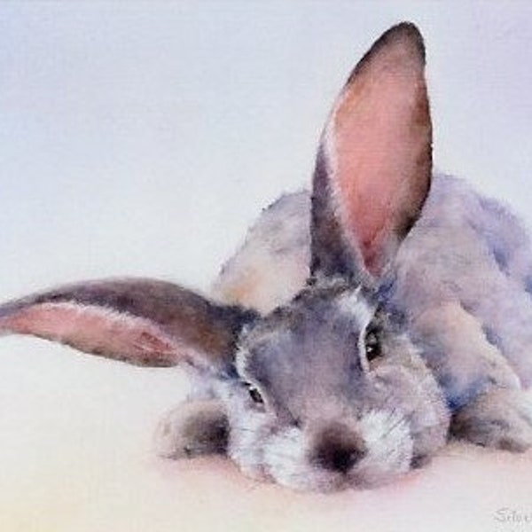 bunny card, rabbit card, rabbit greeting card, flemish giant rabbit art, bunny watercolor, rabbit art, bunny art, bunny art on card, cute