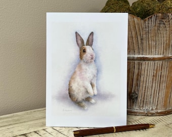 Bunny Watercolor Greeting Card - Dutch Rabbit Art Card, Whimsical Spring Greeting Card, Cottagecore Animal Illustration, Bunny Lover Gift