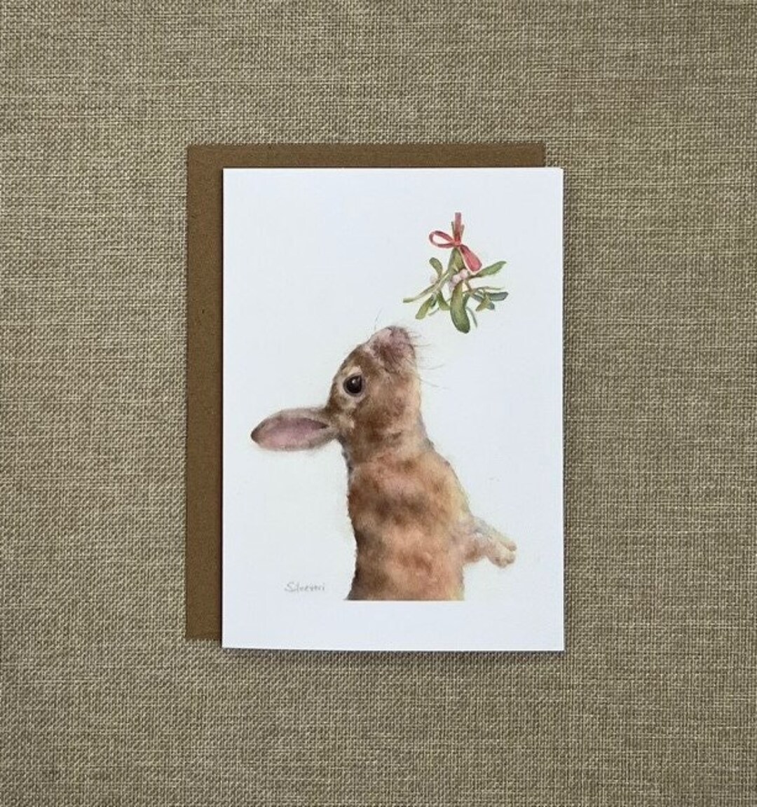 Bunny Rabbit Card, Bunny With Mistletoe Card, Christmas Bunny Card ...