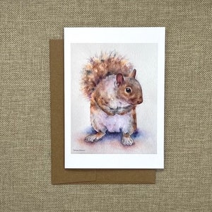 squirrel watercolor greeting card, cute squirrel card, woodland animal squirrel notecard, whimsical woodland squirrel illustration card