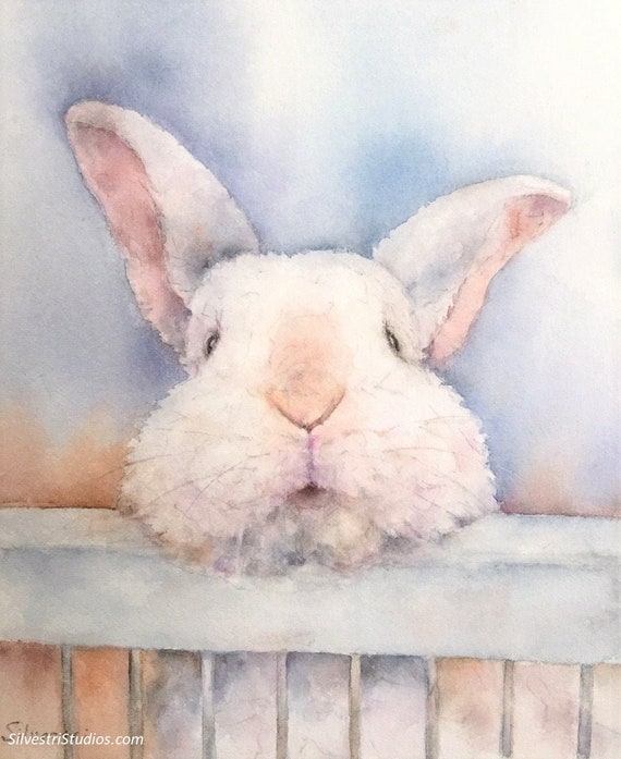 bunny watercolor greeting card, cute bunny art, pastel Easter bunny card, whimsical rabbit illustration card, bunny lover gift, cottagecore