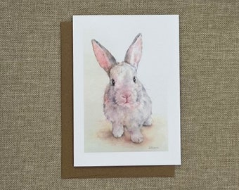 bunny card, rabbit card, bunny watercolor, bunny greeting card, rabbit art on card, bunny art, rabbit art, rabbit greeting card, cute art