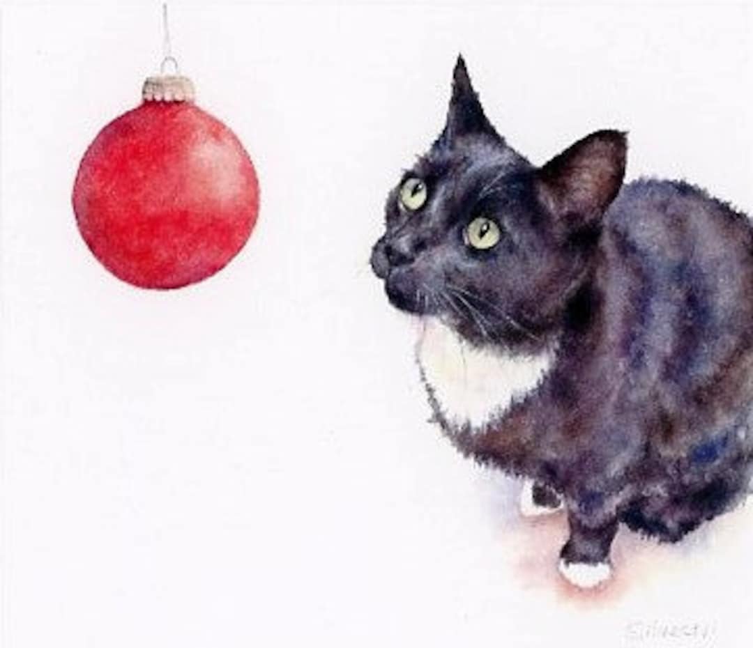 Carte D'anniversaire Chat Noir Avec Motif Lune, Aquarelle, 145 X