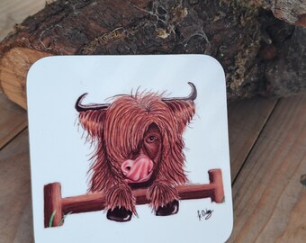 Highland coo, Highland cow art coaster