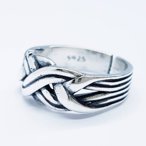 Chunky boho Ring, Oxidised silver band, adjustable ring, Open Ring Band, mock puzzle ring