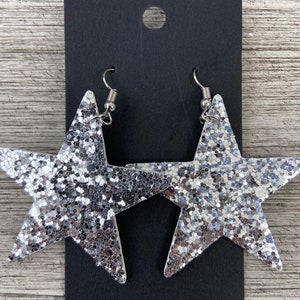 The Stars Are Brightly Shining Silver Glitter Earrings