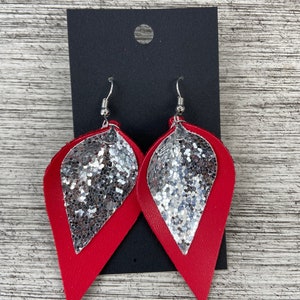 Red and Silver Glitter Earrings