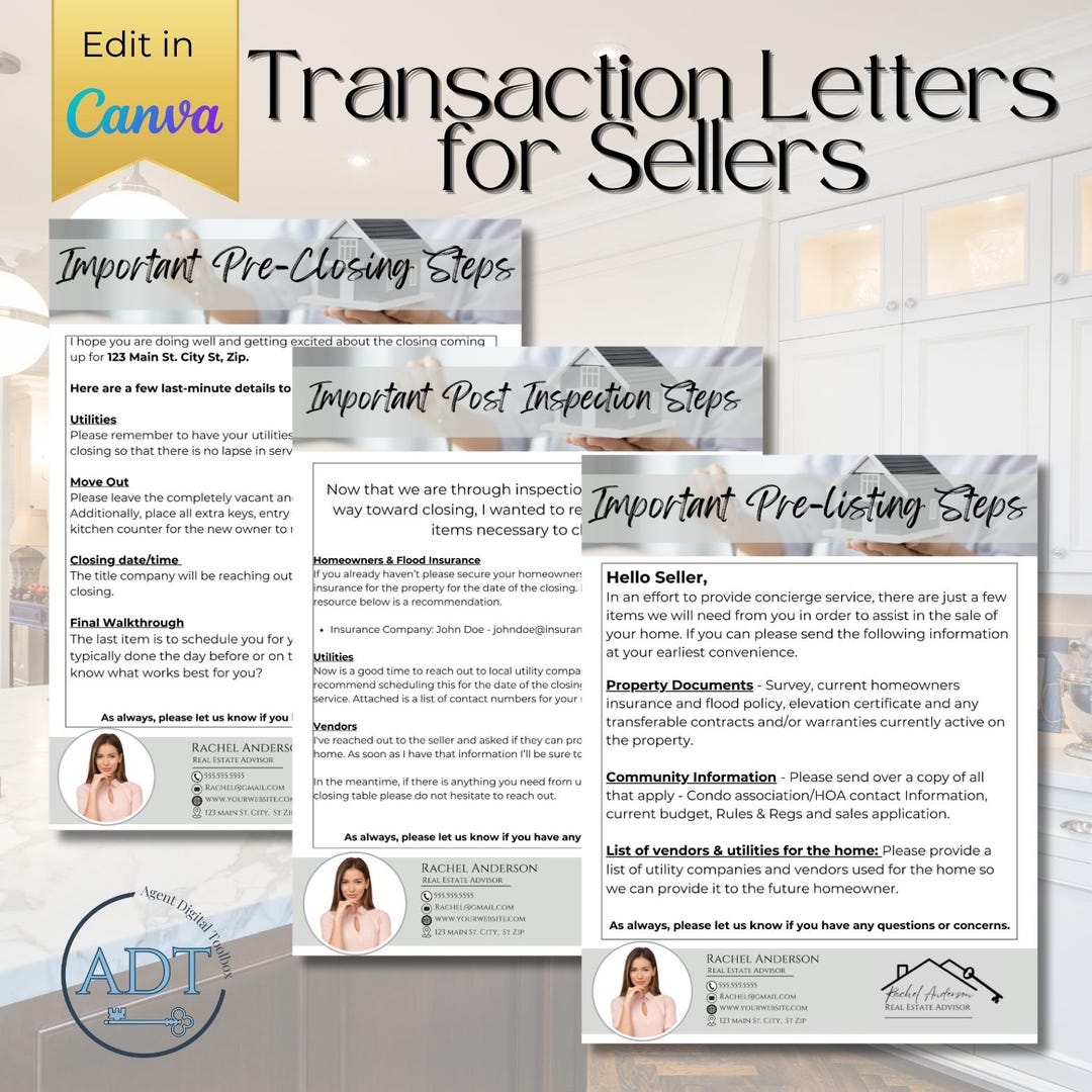 Seller Transaction Letters | Realtor Transaction Letter Bundle ...
